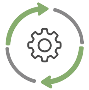Sustainable work processes icon representing efficient operations and waste reduction.
