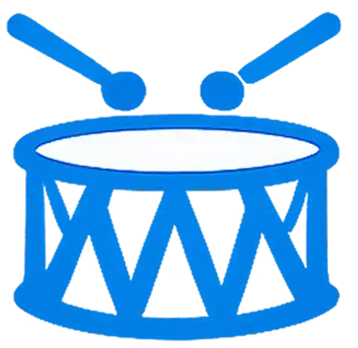 A drum with drumsticks, symbolizing music or rhythm.