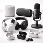 Audio devices including headphones speakers and microphones for premium sound