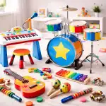 Kids musical instruments including drums piano xylophone and guitar toys