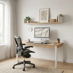 Modern office furniture workspace with desk ergonomic chair and storage