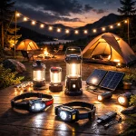 Outdoor lighting equipment including camping lanterns headlamps and solar lights for night camping