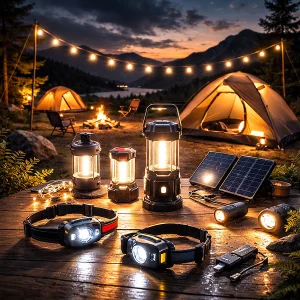 Outdoor lighting equipment including camping lanterns headlamps and solar lights for night camping