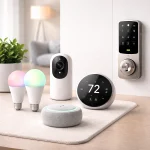 Smart home devices including lighting security cameras and smart speakers