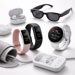 Wireless earbuds in charging case, white, modern tech accessories.
