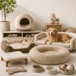 Pet beds collection featuring orthopedic cushions and modern pet sleeping accessories