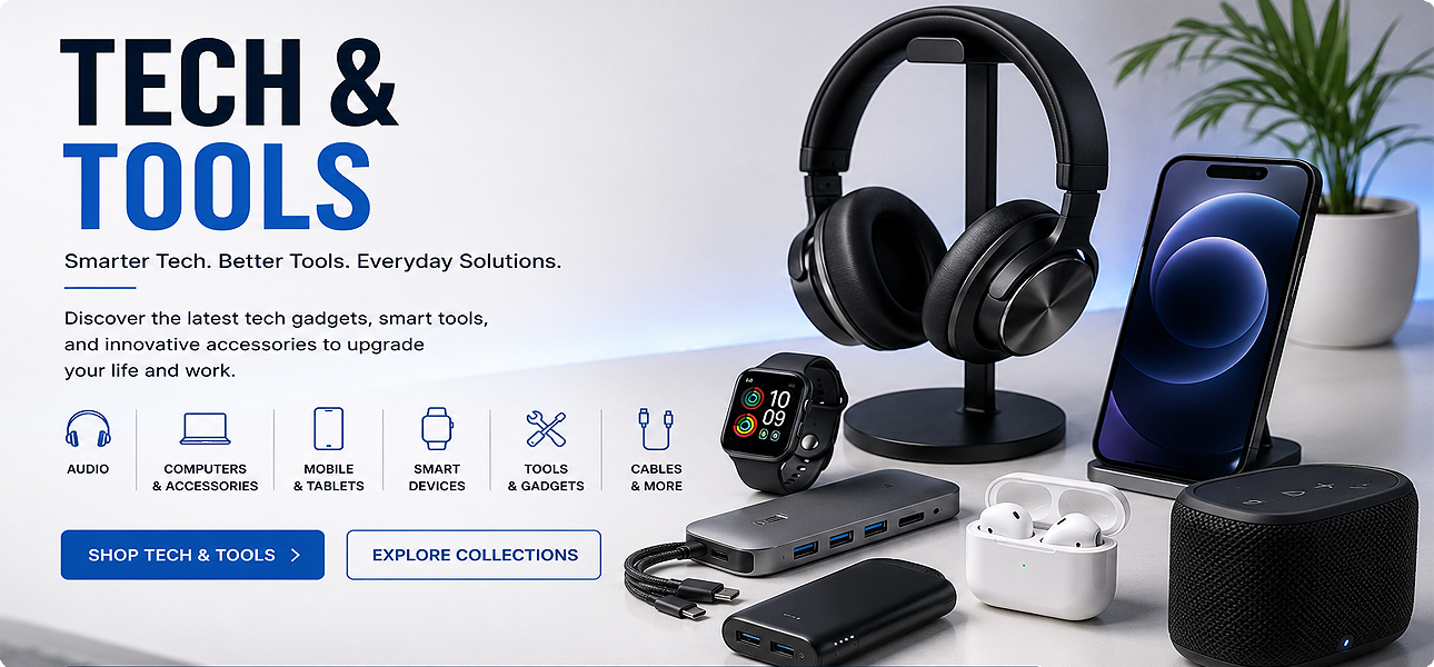 Tech tools collection featuring smart gadgets mobile accessories gaming and electronics
