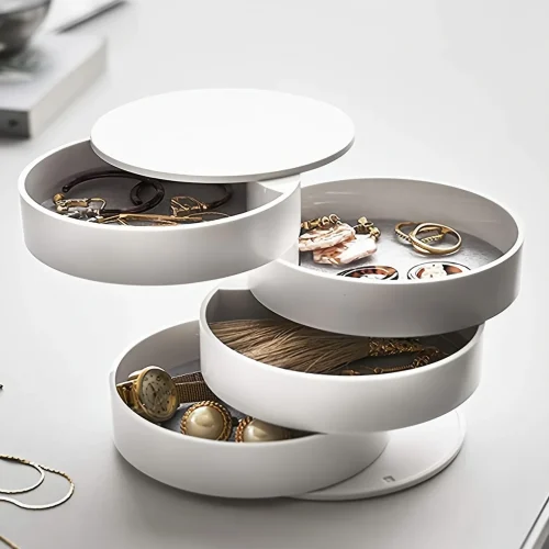 360° Rotating Jewelry & Makeup Organizer with Dustproof Lid