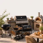BBQ outdoor cooking collection featuring grills smokers and outdoor kitchen accessories