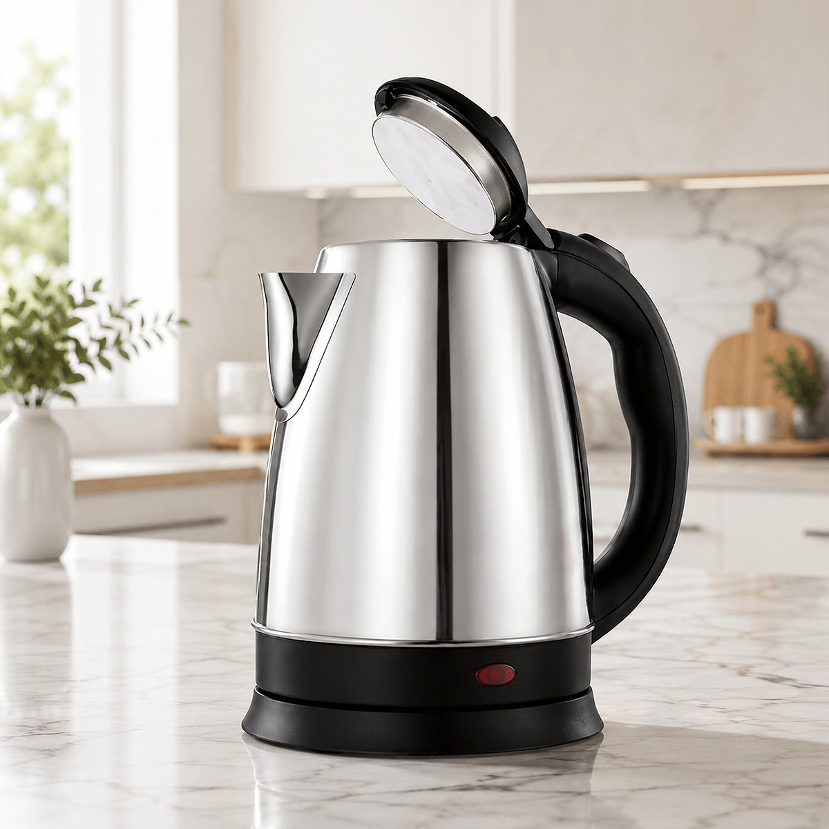 2L stainless steel home kitchen electric kettle with fast boil technology, cordless 360° base, ergonomic handle, and automatic shut-off for safe everyday boiling.