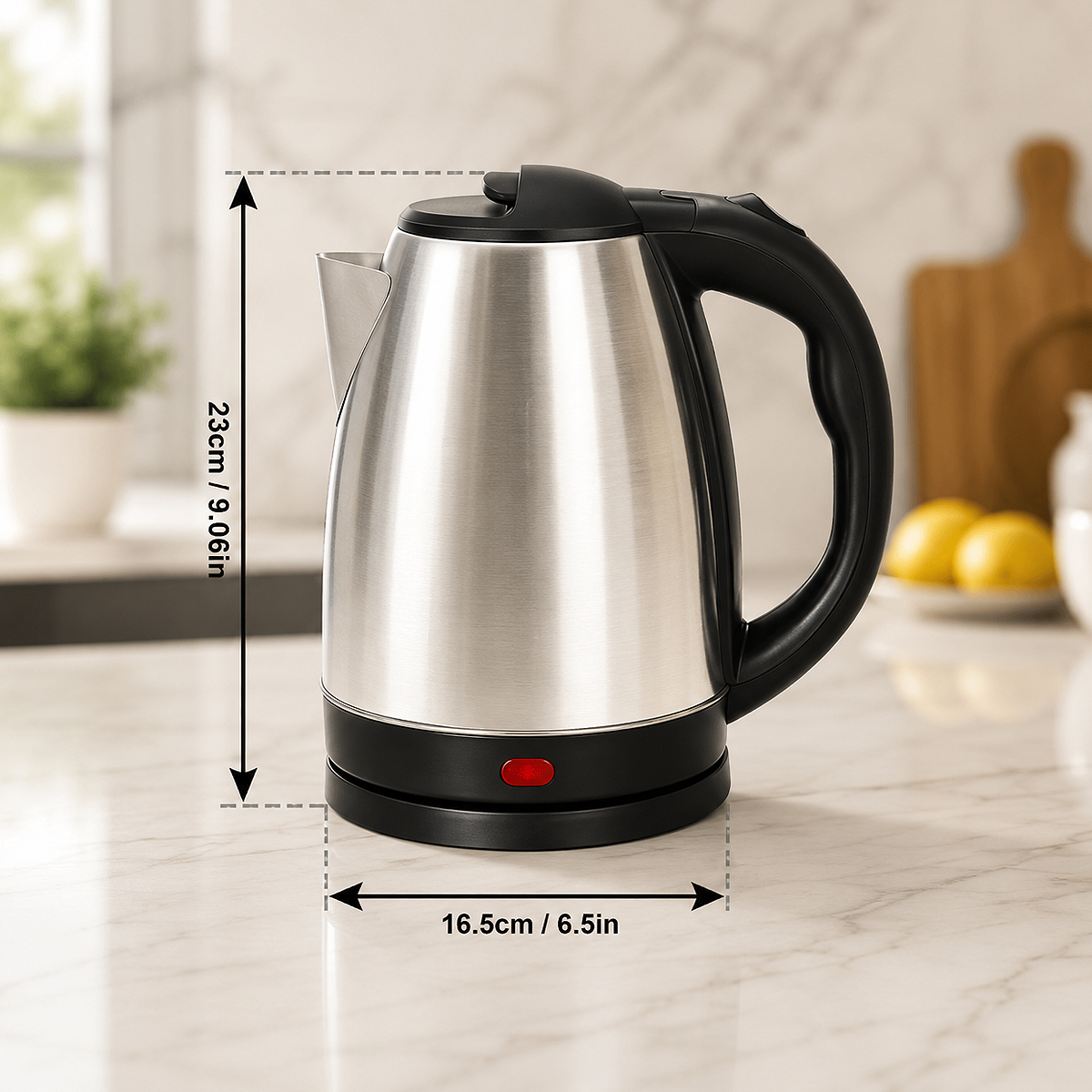 2L stainless steel home kitchen electric kettle with fast boil technology, cordless 360° base, ergonomic handle, and automatic shut-off for everyday use.