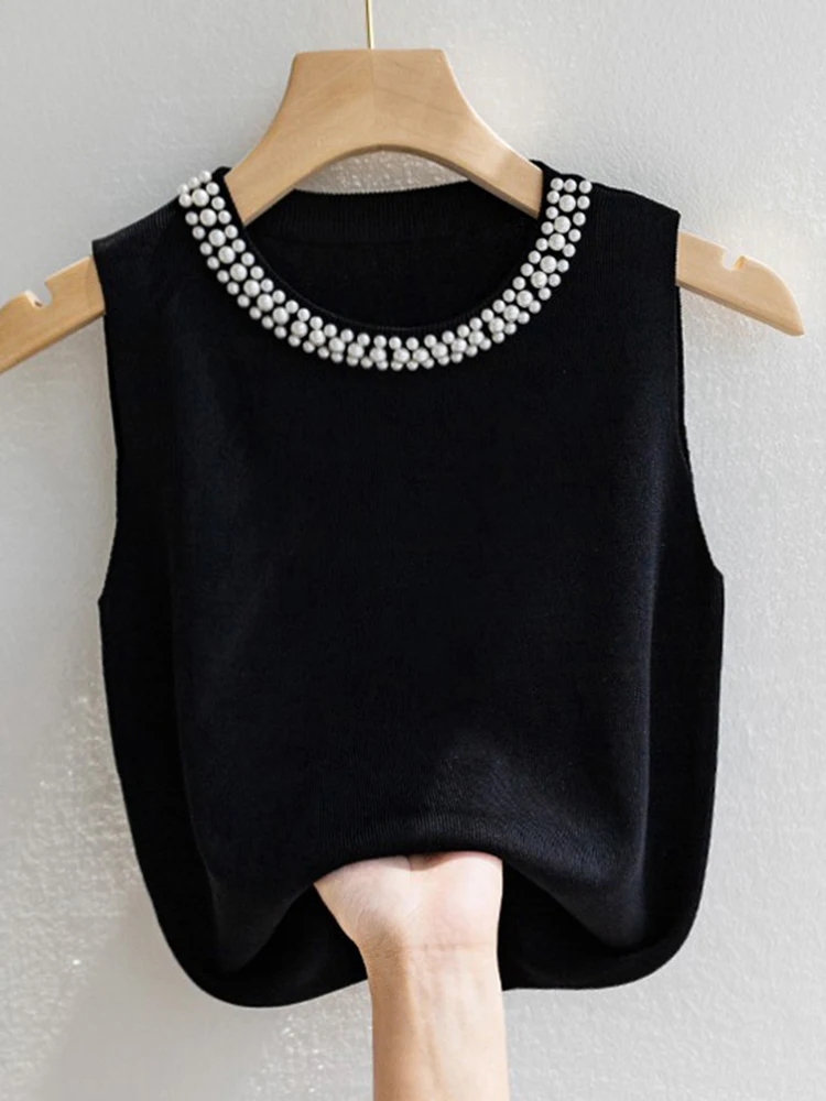 Alt: " Women's Knitted Beaded Sleeveless Tank Top – Casual Summer Knit Vest product image – Acuvick " Women's Knitted Beaded Sleeveless Tank Top – Casual Summer Knit Vest - Image 2