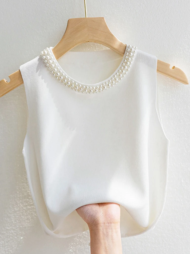 Alt: " Women's Knitted Beaded Sleeveless Tank Top – Casual Summer Knit Vest product image – Acuvick " Women's Knitted Beaded Sleeveless Tank Top – Casual Summer Knit Vest - Image 4