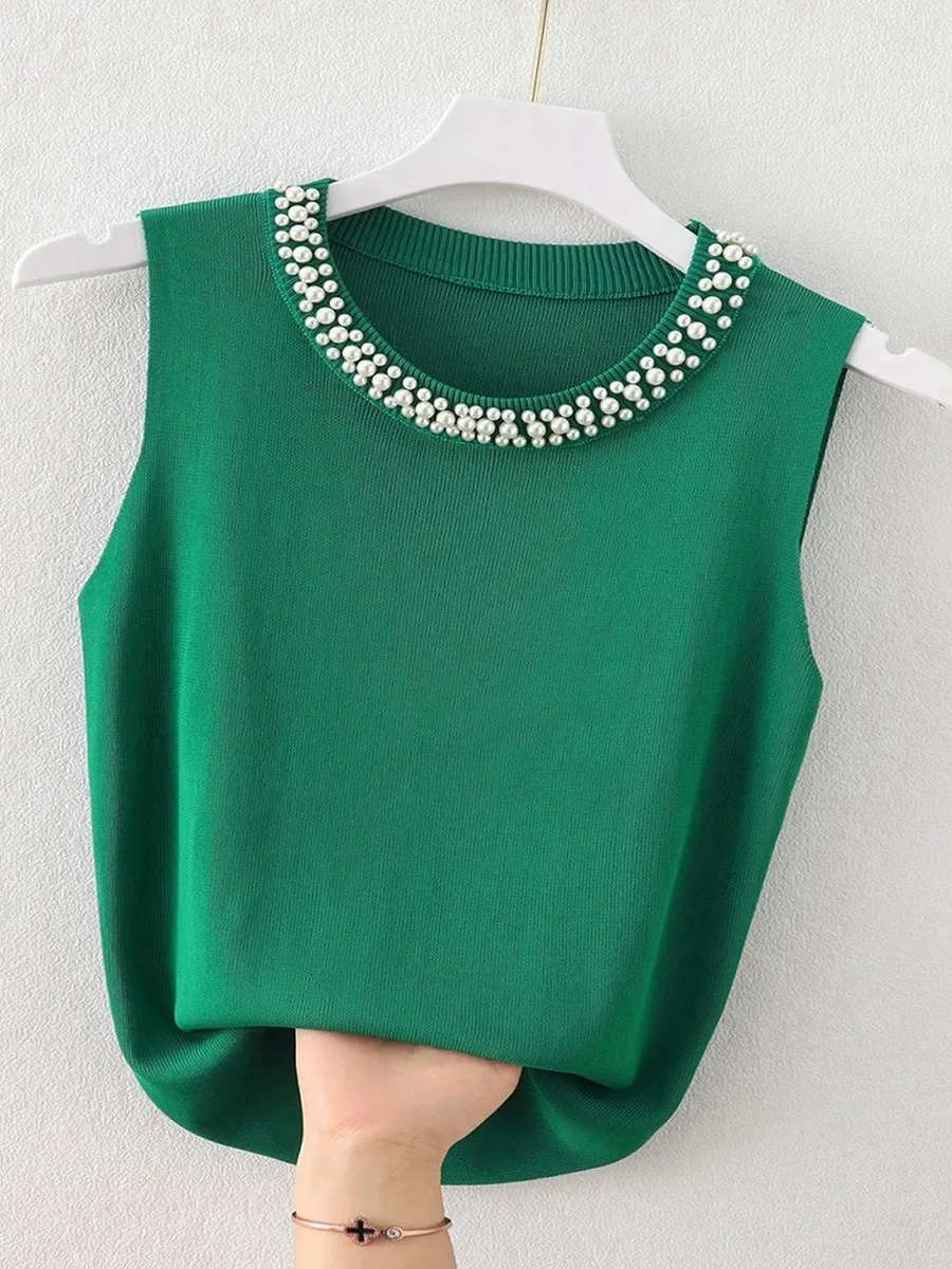 Alt: " Women's Knitted Beaded Sleeveless Tank Top – Casual Summer Knit Vest product image – Acuvick " Women's Knitted Beaded Sleeveless Tank Top – Casual Summer Knit Vest - Image 5