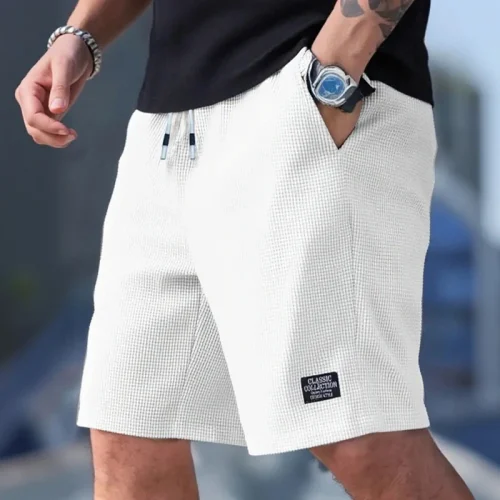 Alt: " Home product image – Acuvick " Men's Textured Casual Beach Shorts – Lightweight Summer Fit