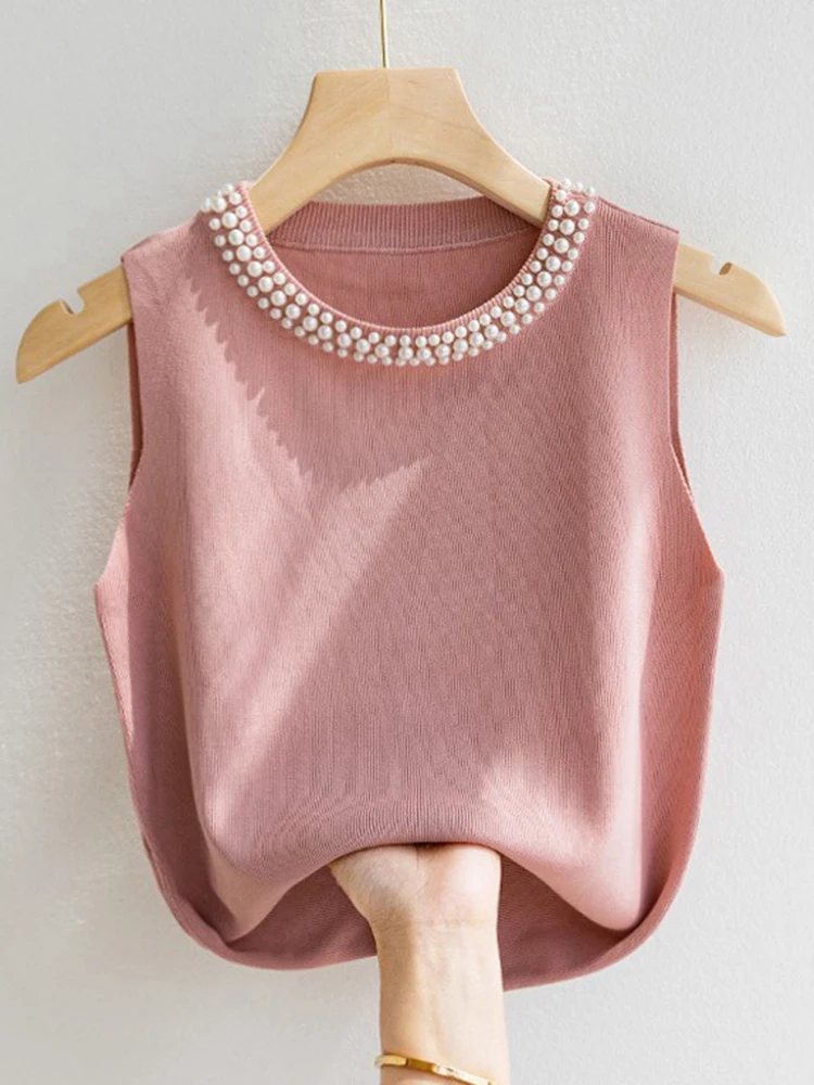 Alt: " Women's Knitted Beaded Sleeveless Tank Top – Casual Summer Knit Vest product image – Acuvick " Women's Knitted Beaded Sleeveless Tank Top – Casual Summer Knit Vest - Image 3