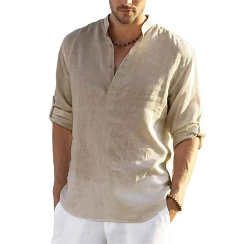 Alt: " Home product image – Acuvick " Premium Men's Cotton Linen Long Sleeve Casual Shirt – Breathable Loose Fit