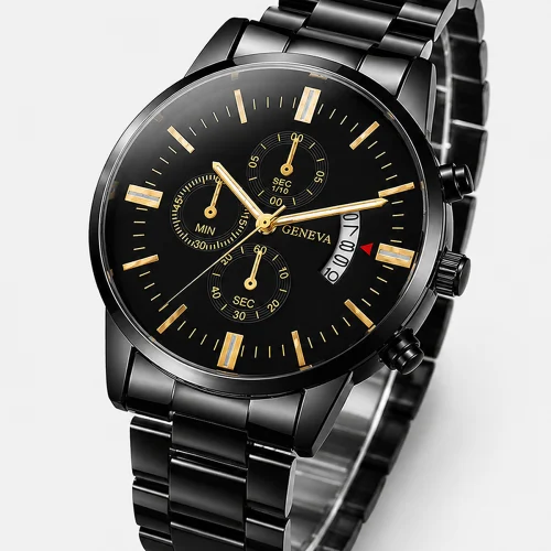 Classic Quartz Men's Business Watch with Calendar and Black Alloy Bracelet