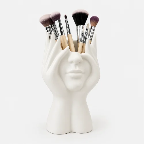 Creative human body pen holder and makeup brush organizer for desk, vanity and home office storage
