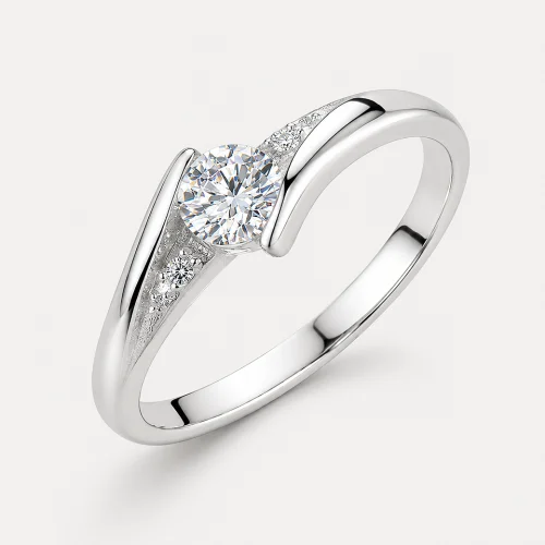 Alt: " Home product image – Acuvick " Elegant crystal engagement ring for women with brilliant cubic zirconia and polished silver finish