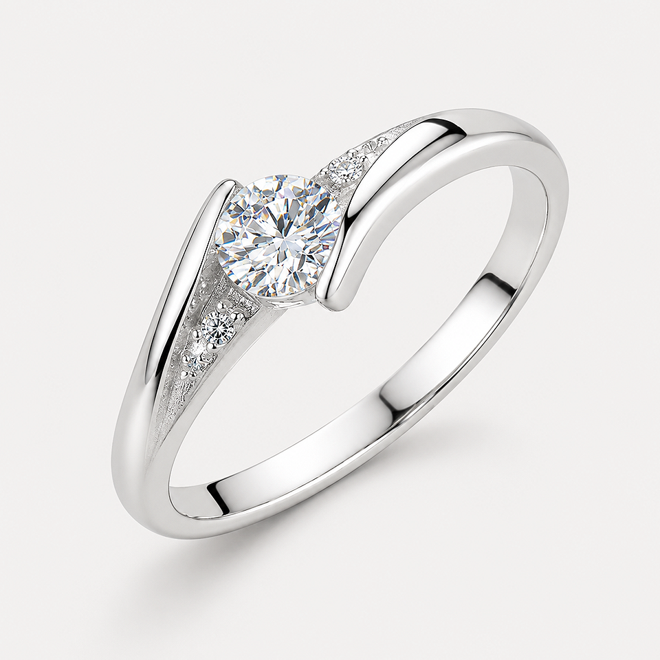Alt: " Stunning Crystal Rings for Women Engagement Silver Rings With Stones product image – Acuvick " Elegant crystal engagement ring for women with brilliant cubic zirconia and polished silver finish