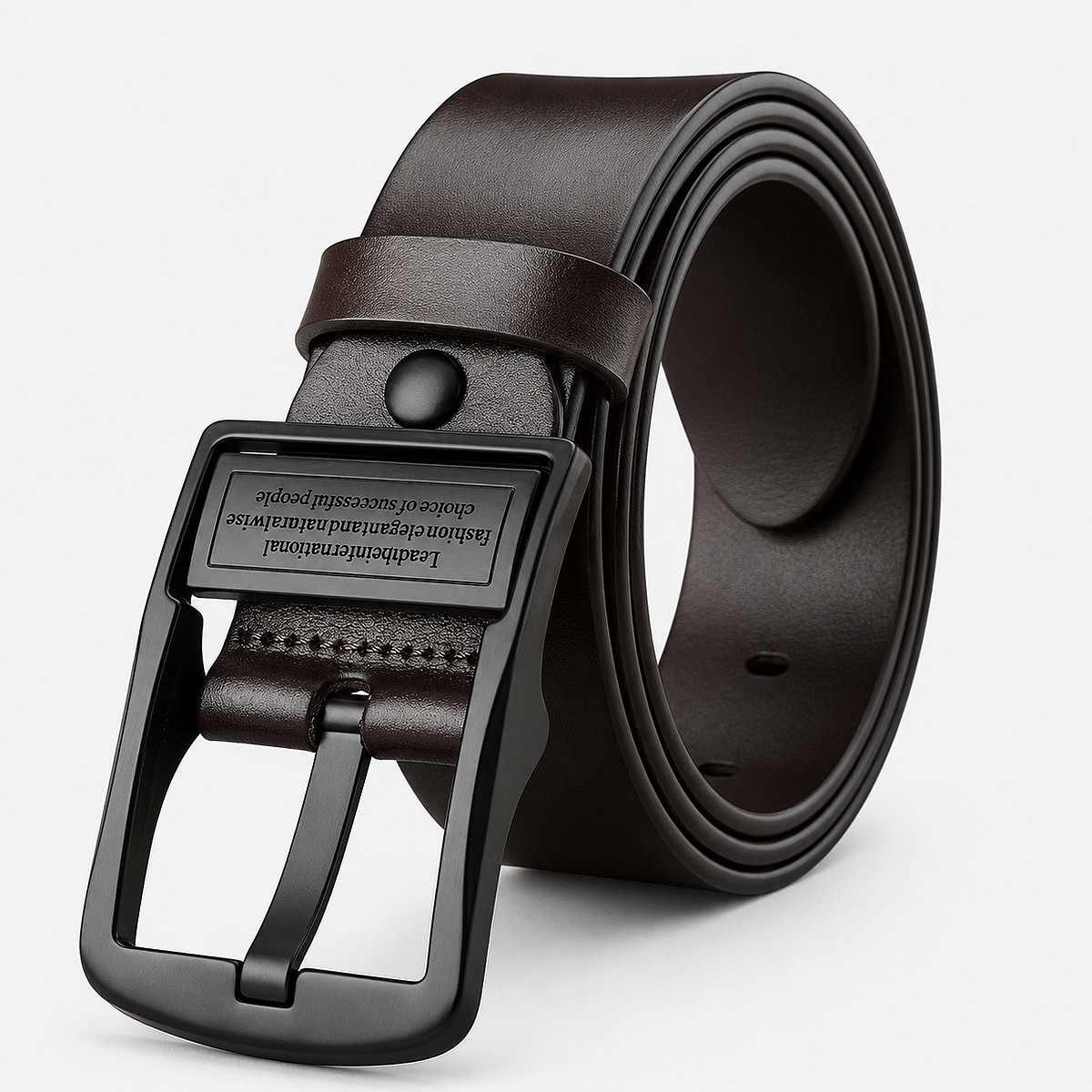 Alt: " Genuine Leather Men's Pin Buckle Belt for Business & Casual Wear product image – Acuvick " HK-Coffee genuine leather men's pin buckle belt paired with casual chino pants for smart casual, office, travel, and everyday wear.