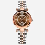 Luxury Women's Quartz Watch with Date Display in gold and brown featuring a precision quartz movement, elegant analogue dial, integrated date display, and a premium brown strap for business, casual, and formal wear.