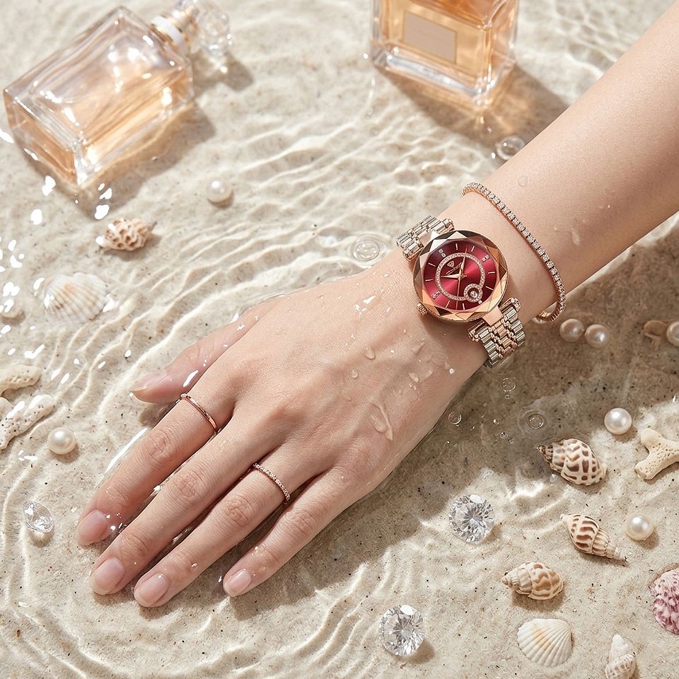 Alt: " Luxury Women's Quartz Watch with Date Display product image – Acuvick " Luxury Women's Quartz Watch with Date Display featuring a water-resistant design, precision quartz movement, elegant analogue dial, and stylish construction for everyday wear.