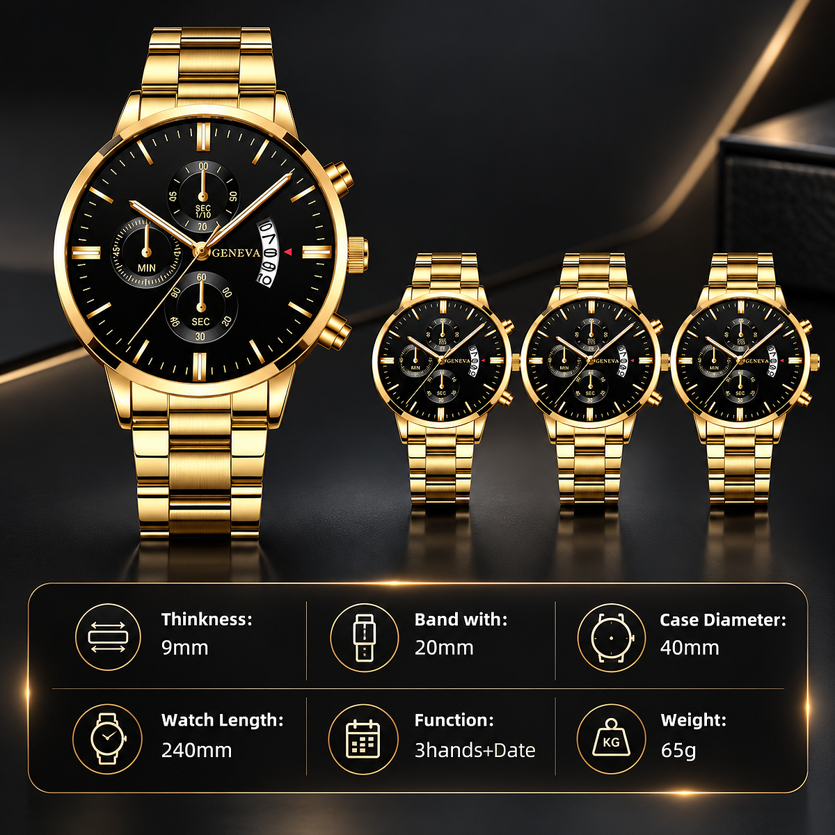 Alt: " Men's Stainless Steel Quartz Watch with Calendar product image – Acuvick " Detailed view of the Men's Stainless Steel Quartz Dress Watch with calendar date display, stainless steel bracelet, analogue dial, and premium business styling.