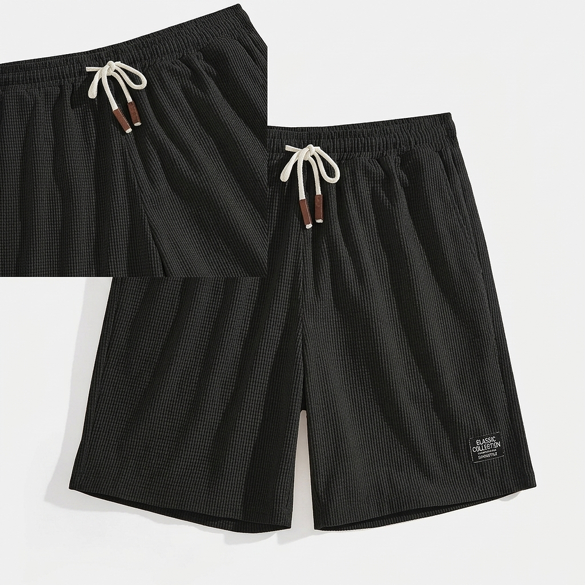 Men's textured casual beach shorts with a lightweight breathable design for comfortable everyday wear, summer outings, travel, beach holidays, and casual occasions.