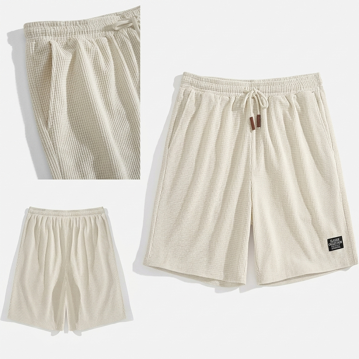 Men's textured casual beach shorts combining lightweight breathable comfort with modern style for beach holidays, travel, outdoor activities, and everyday summer wear.