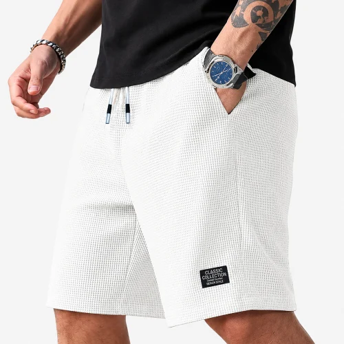 Men's black textured casual summer shorts with breathable lightweight fabric