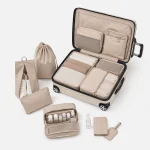 Compression packing cubes with travel luggage organizers for organized suitcase packing