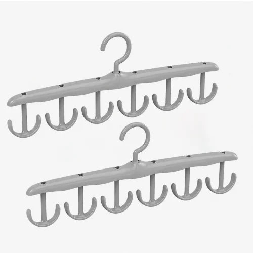 Premium 12-hook rotating closet organizer hanger with 360-degree swivel design for space-saving wardrobe storage, ideal for clothes, bags, scarves, belts, ties, hats, and accessories.