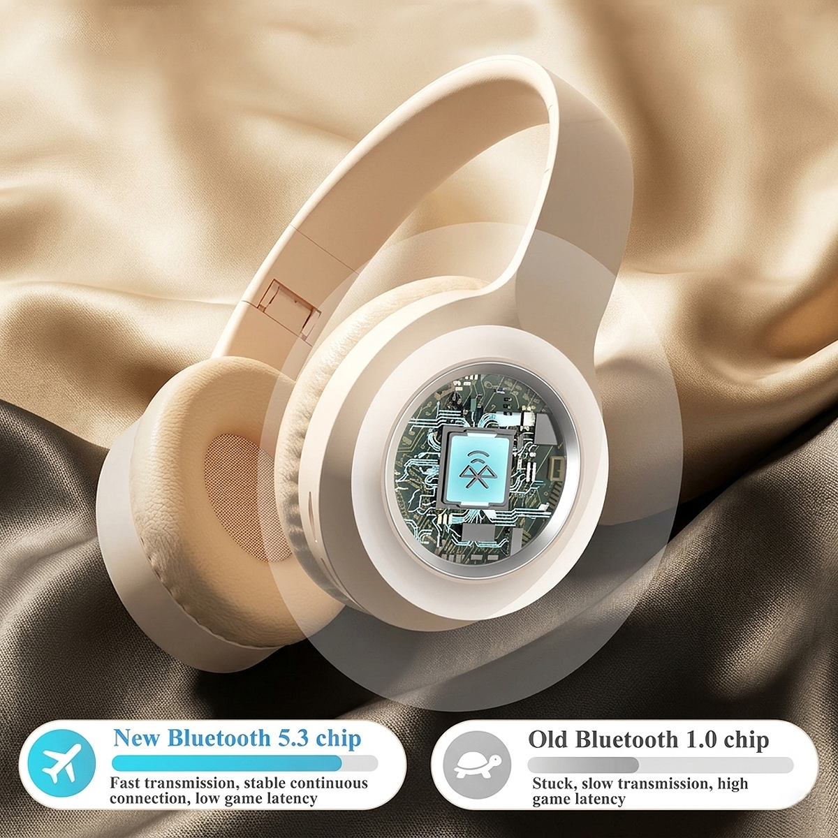 Premium Bluetooth 5.3 RGB wireless gaming headphones featuring advanced Bluetooth 5.3 technology for fast, stable wireless audio and reliable connectivity with compatible devices.