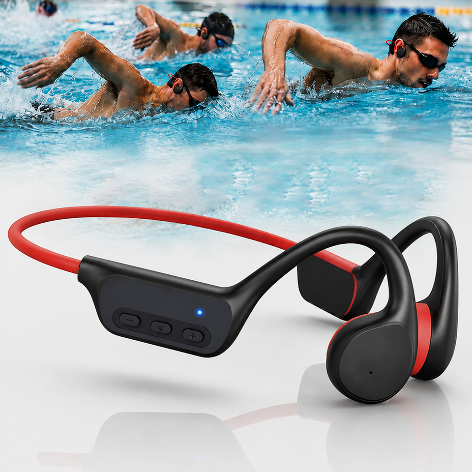 Alt: " Open-Ear Bone Conduction Bluetooth Headphones with 32GB MP3 product image – Acuvick " Premium Bone Conduction Bluetooth 5.3 Sports Headphones with 32GB MP3 and IPX8 Waterproof Design
