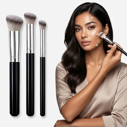 Premium foundation and concealer makeup brush set with ultra-soft dense bristles for flawless face blending