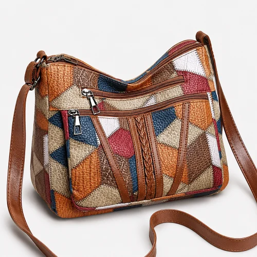 Premium geometric crossbody shoulder bag for women with adjustable shoulder strap and quilted design