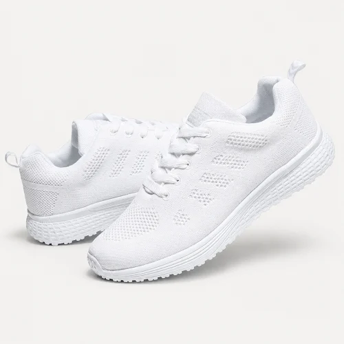 Alt: " Home product image – Acuvick " Premium Women's Breathable Mesh Walking Sneakers Lightweight Casual Lace-Up Shoes White