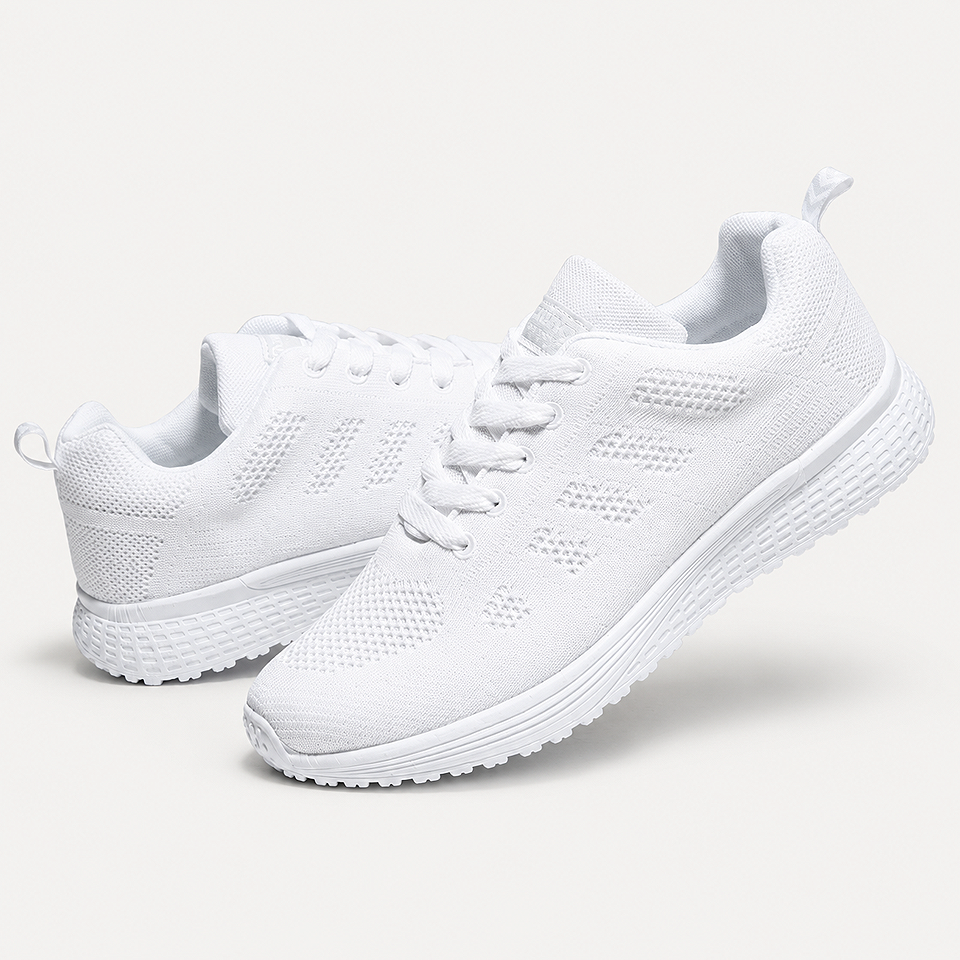 Alt: " Women’s Breathable Mesh Walking Sneakers – Lightweight Casual Shoes product image – Acuvick " Premium Women's Breathable Mesh Walking Sneakers Lightweight Casual Lace-Up Shoes White