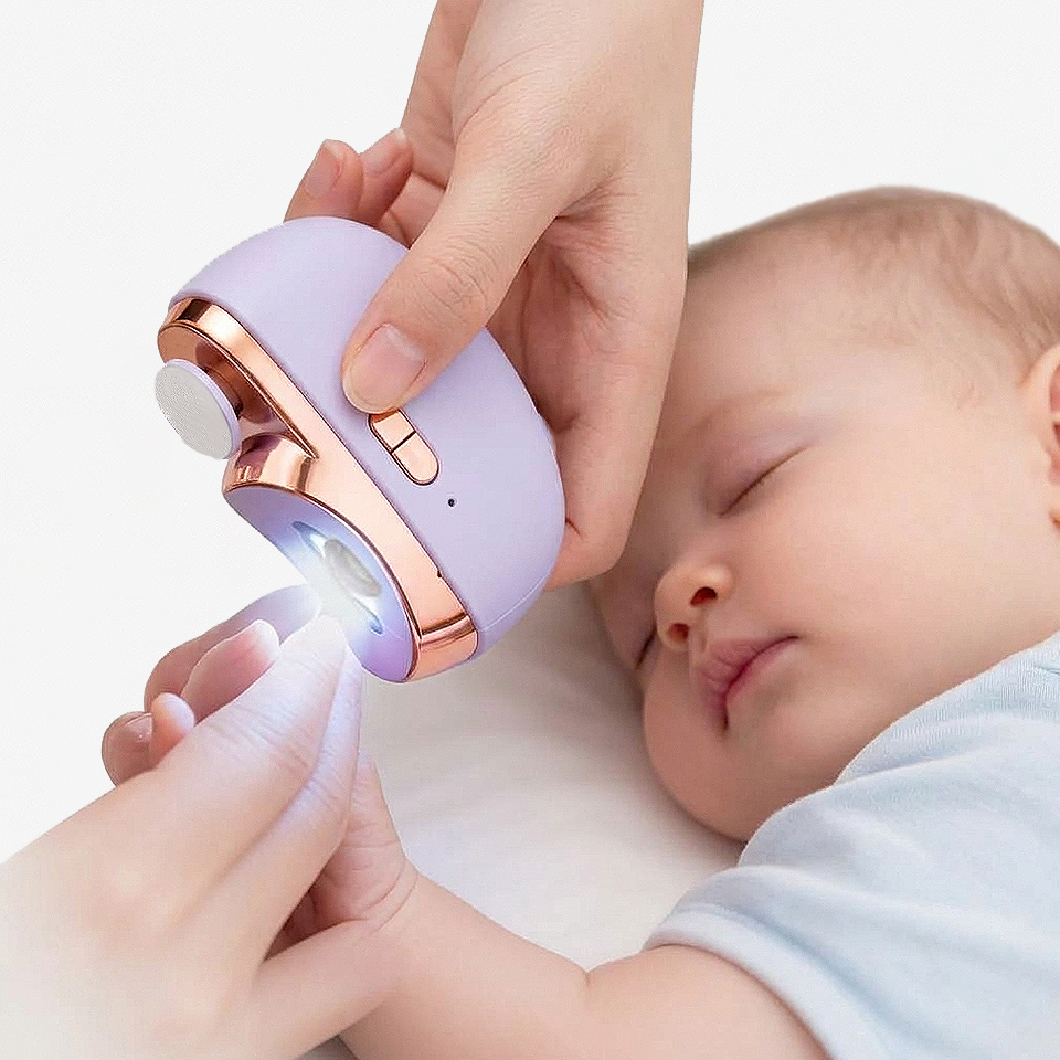Rechargeable electric automatic nail clipper with built-in child safety lock for secure operation, preventing accidental activation during storage and use.