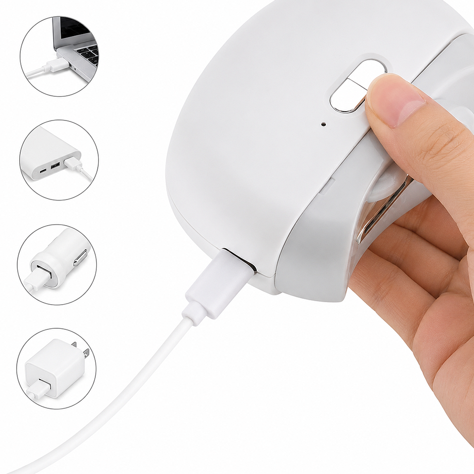 Rechargeable electric automatic nail clipper with USB charging port for fast, convenient, and reliable cordless nail care.