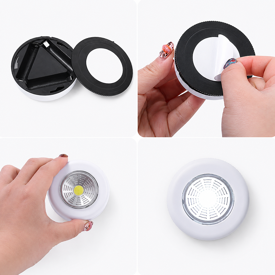 Installation guide for the rechargeable LED touch night light showing quick magnetic mounting and USB rechargeable setup for bedrooms and home use.