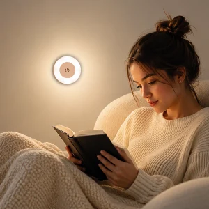 Alt: " Everyday Essentials product image – Acuvick " Rechargeable LED touch night light providing adjustable soft warm and white LED lighting for comfortable reading in bedrooms, bedside tables, and home spaces.