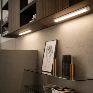 Alt: " Everyday Essentials product image – Acuvick " Rechargeable Motion Sensor LED Cabinet Light with USB rechargeable battery, automatic motion detection, and wireless magnetic installation for cabinets, wardrobes, closets, and kitchen storage.