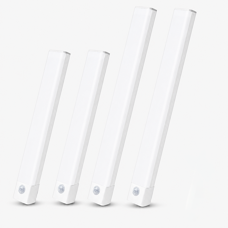 Rechargeable Motion Sensor LED Cabinet Light featuring high-efficiency LED technology, USB rechargeable power, automatic motion sensing, and wireless magnetic installation for bright, energy-saving home lighting.