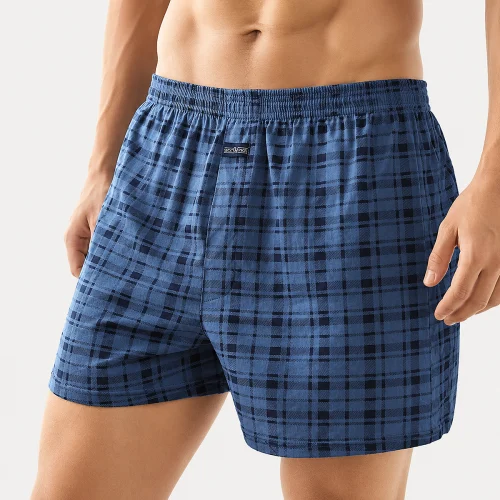 Alt: " Home product image – Acuvick " Premium men's cotton plaid boxer shorts with breathable loose fit and elastic waistband.