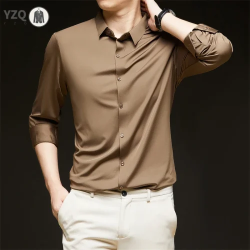 Men's Wrinkle-Resistant Business Casual Long Sleeve Shirt