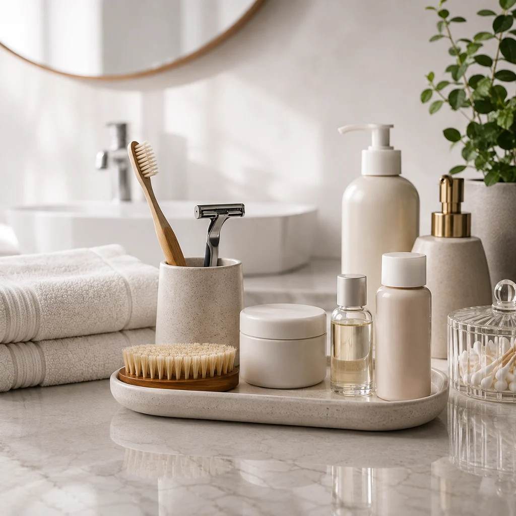 Personal care and everyday hygiene essentials in a clean setting