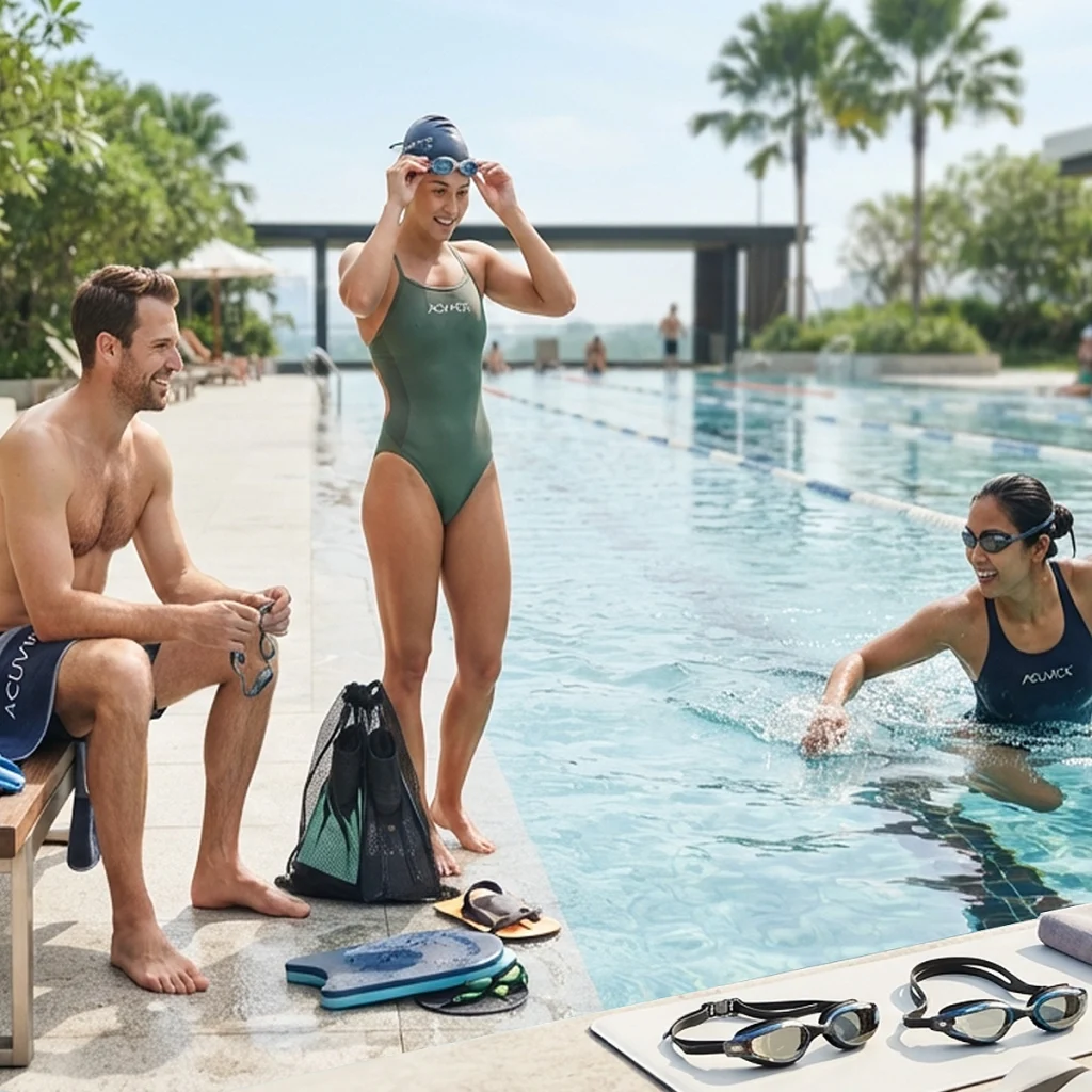 Swimming gear and equipment for training fitness and recreational swimming